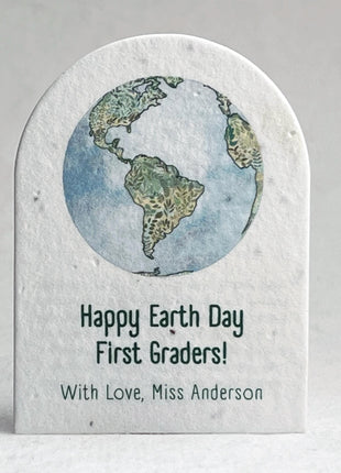 Personalized Earth Day | Arch Shape Card | 2.4" x 3.25"| Handmade Wildflower Seed Paper | Set of 18