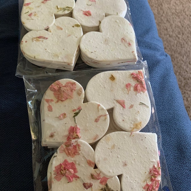 seed paper heart shapes  with pink flower petals