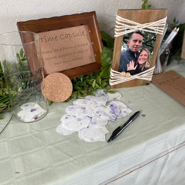 seed paper heart display for wedding time capsule at reception