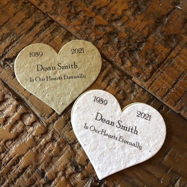 seed paper heart shapes in white and green remembering Dean Smith