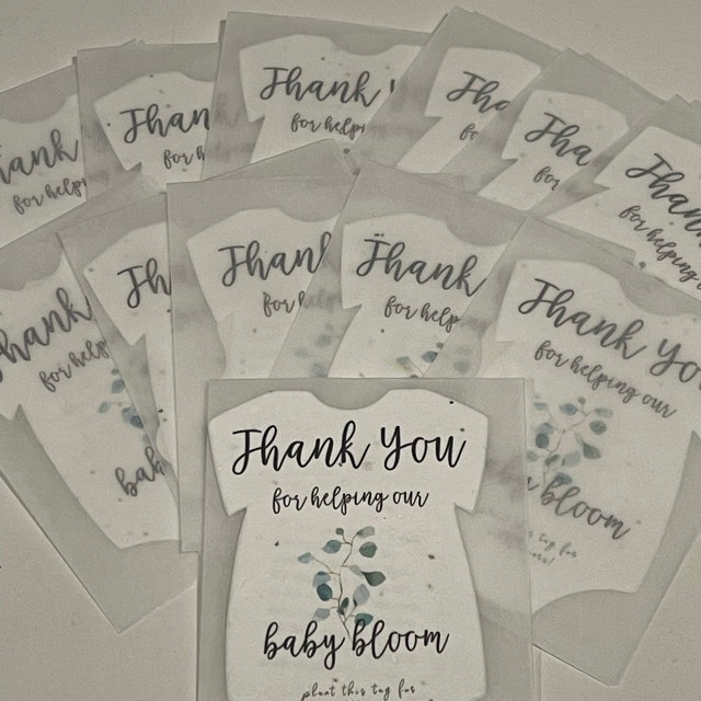 seed paper onesie thank you for baby bloom message in glassine envelope