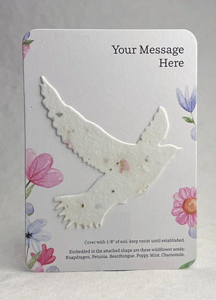 Custom, Personalized Event Favor - Recycled Card 3.5" x 4.875" With Seed Paper Bird 2.9" x 3" - Choose Print and Seed Paper Color - Set of 8