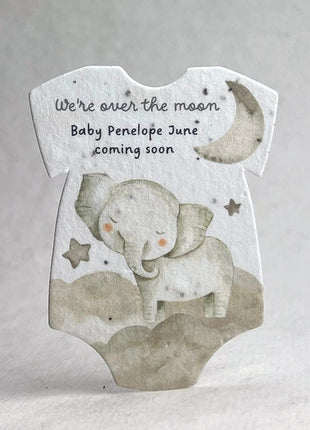 Custom Personalized Infant Bodysuit Shape - Cute Animals  - Over The Moon -  Wildflower Seed Paper - 3.2" x 2.5" - Set of 18