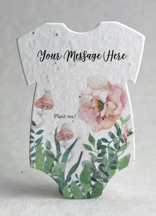 Custom, Personalized Infant Bodysuit  Shape - Thank You - For Birth Announcement or Baby Shower - Wildflower Seed Paper 3" x 2"  - Set of 18