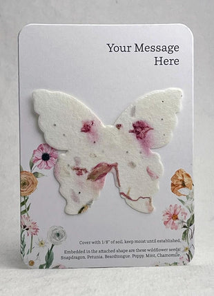Custom, Personalized Favor - Recycled Card 3.5" x 4.875" w/ Seed Paper Butterfly 2.85" x 3" - Choose Print & Seed Paper Color - Set of 8