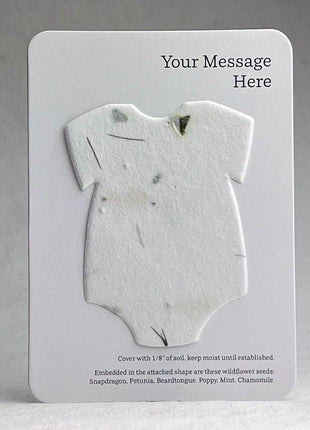 Custom, Personalized Baby Shower Favor - Card 3.5" x 4.875" w/ Seed Paper Bodysuit 2.5" x 3.25" - Choose Print and Paper Color - Set of 8