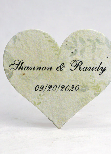 Custom, Personalized Large Seed Paper Hearts - Set of 18 - Garden Print - Your Names & Date