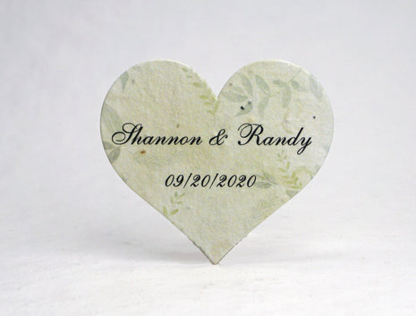 Custom, Personalized Large Seed Paper Hearts Set of 18 - Garden Print with your names and event date.