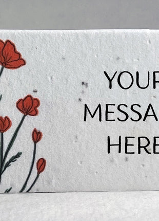Custom, Personalized Handmade Seed Paper Escort Card - Floral Poppy Print - w/ Planting Instructions -  3.5" x 2" - Set of 16 or 96