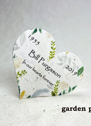 Custom, Personalized Large Seed Paper Hearts Set of 18 - Memorial Garden Print - Wildflower Seeds