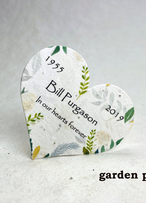 Custom, Personalized Wildflower Seed Paper Large Hearts - Set of 18 or 90 - Memorial Garden Print - 2.85"x 2.5"