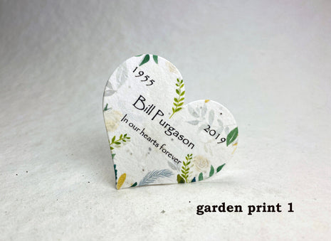 Custom, Personalized Large Seed Paper Hearts Set of 18 - Memorial Garden Print - Wildflower Seeds