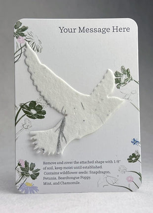 Custom, Personalized Event Favor - Recycled Card 3.5" x 4.875" With Seed Paper Bird 2.9" x 3" - Choose Print and Seed Paper Color - Set of 8