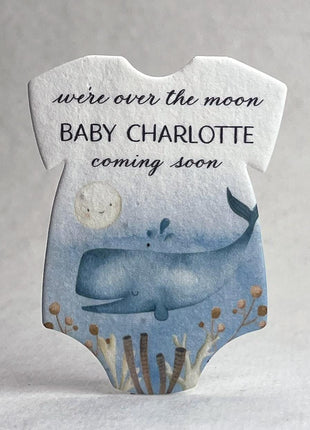 Custom Personalized Infant Bodysuit Shape - Cute Animals  - Over The Moon -  Wildflower Seed Paper - 3.2" x 2.5" - Set of 18