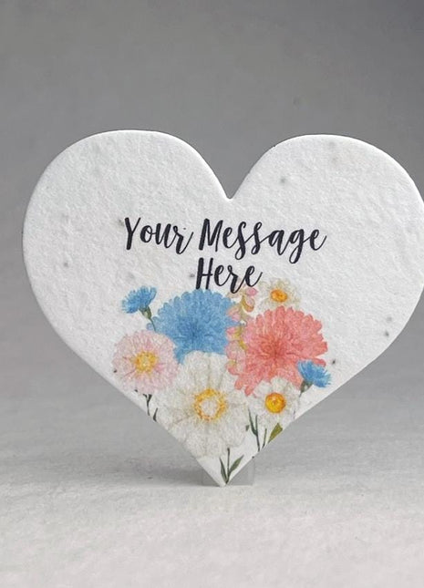 Custom Personalized Seed Paper Hearts - 2.5" x 2.85" - Floral Art - Set of 18 or 90