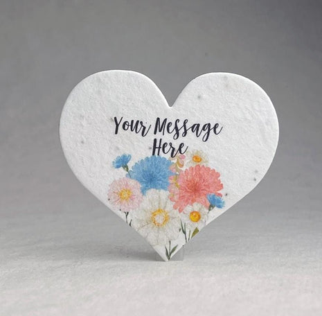 Custom Personalized Seed Paper Hearts - 2.5" x 2.85" - Floral Art