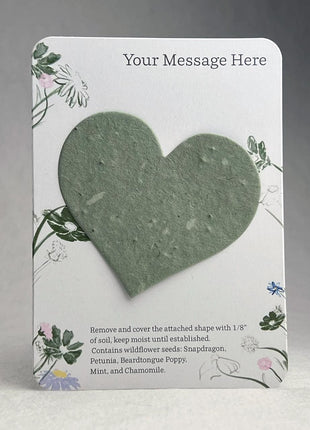 Custom, Personalized Favor Card - Recycled Card 3.5" x 4.875" w/ Seed Paper Heart 2.5" x 2.85" - Choose Print & Seed Paper Color - Set of 8