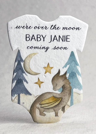 Custom Personalized Infant Bodysuit Shape - Cute Animals  - Over The Moon -  Wildflower Seed Paper - 3.2" x 2.5" - Set of 18