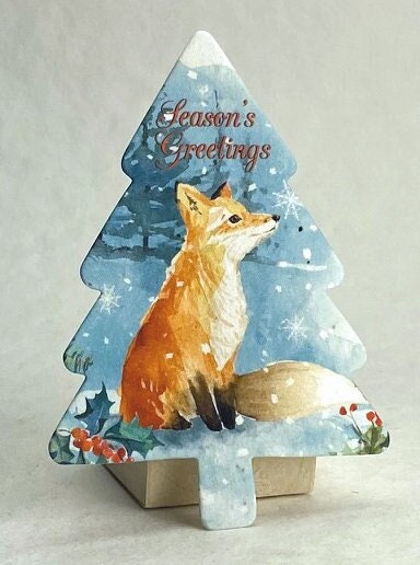 Custom Personalized Tree Shape - Holiday Woodland Art - Wildflower Seed Paper - 3.5" x 4.88" - Flat Cards w/Envelopes
