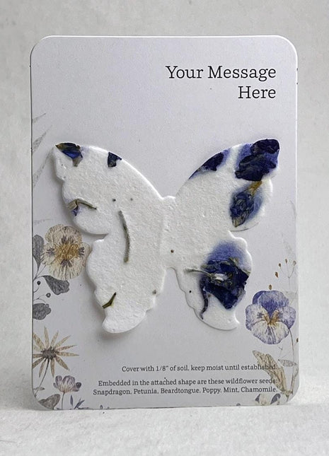 Custom, Personalized Favor - Recycled Card 3.5" x 4.875" w/ Seed Paper Butterfly 2.85" x 3" - Choose Print & Seed Paper Color - Set of 8
