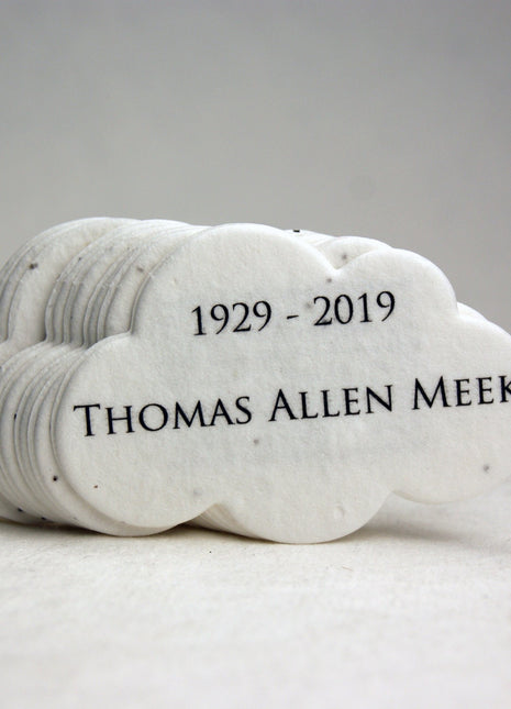 Custom, Personalized Handmade Seed Paper Memorial Cloud Shapes - 3" x 2" - Set of 24