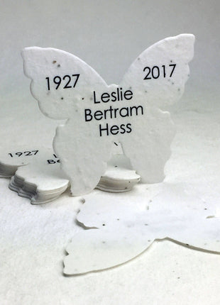 Custom Personalized Seed Paper Butterflies - Memorials, Celebrations of Life - 3" x 2.85" - Choose Your Paper Style
