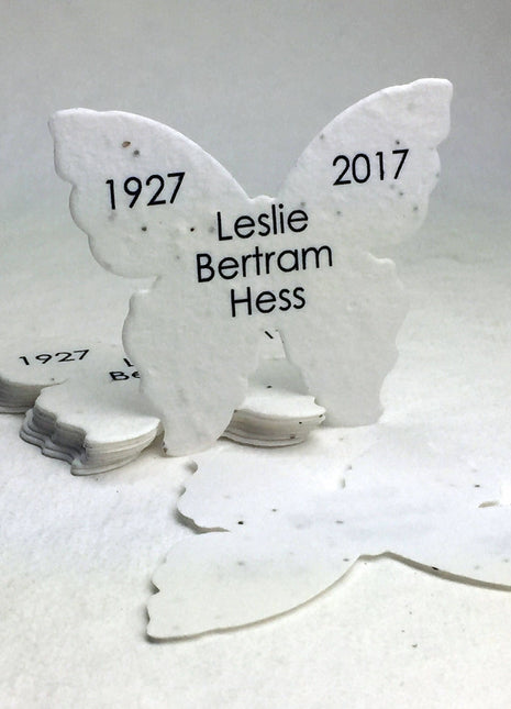 Custom Personalized Seed Paper Butterflies - Memorials, Celebrations of Life - 3" x 2.85" - Choose Your Paper Style
