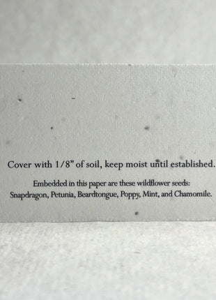 Custom, Personalized Handmade Seed Paper Escort Card - Floral Poppy Print - w/ Planting Instructions -  3.5" x 2" - Set of 16 or 96