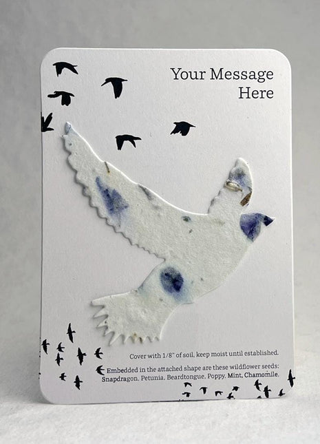 Custom, Personalized Event Favor - Recycled Card 3.5" x 4.875" With Seed Paper Bird 2.9" x 3" - Choose Print and Seed Paper Color - Set of 8