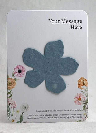 Custom, Personalized Wedding or Event Favor - Card 3.5" x 4.875" With Seed Paper Flower 2.5 x 2.4" - Choose Print and Paper Color - Set of 8