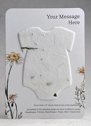 Custom, Personalized Baby Shower Favor - Card 3.5" x 4.875" w/ Seed Paper Bodysuit 2.5" x 3.25" - Choose Print and Paper Color - Set of 8