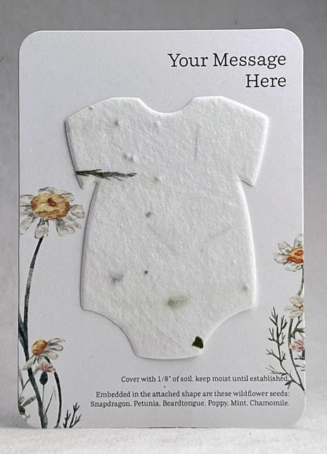 Custom, Personalized Baby Shower Favor - Card 3.5" x 4.875" w/ Seed Paper Bodysuit 2.5" x 3.25" - Choose Print and Paper Color - Set of 8
