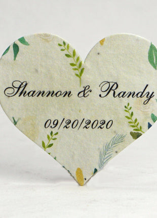 Custom, Personalized Large Seed Paper Hearts Set of 18 - Garden Print with your names and event date.