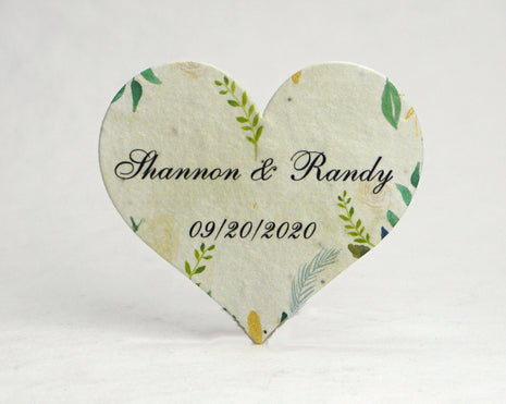 Custom, Personalized Large Seed Paper Hearts Set of 18 - Garden Print with your names and event date.