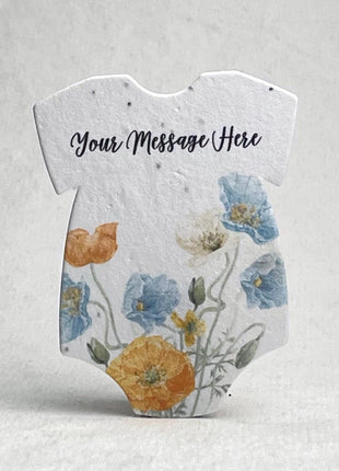 Custom, Personalized Infant Bodysuit  Shape - Thank You - For Birth Announcement or Baby Shower - Wildflower Seed Paper 3" x 2"  - Set of 18