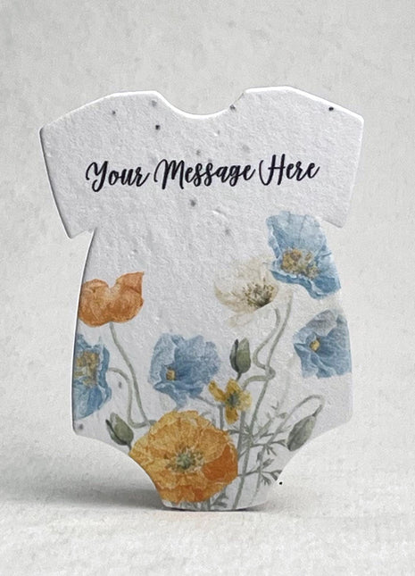 Custom, Personalized Infant Bodysuit  Shape - Thank You - For Birth Announcement or Baby Shower - Wildflower Seed Paper 3" x 2" - Set of 18