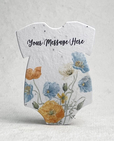 Custom, Personalized Infant Bodysuit  Shape - Thank You - For Birth Announcement or Baby Shower - Wildflower Seed Paper 3" x 2"  - Set of 18