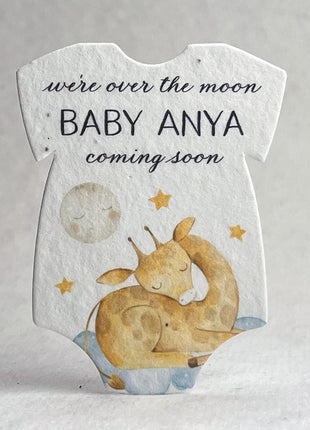 Custom Personalized Infant Bodysuit Shape - Cute Animals  - Over The Moon -  Wildflower Seed Paper - 3.2" x 2.5" - Set of 18