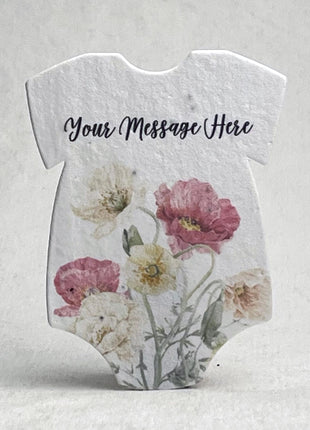 Custom, Personalized Infant Bodysuit  Shape - Thank You - For Birth Announcement or Baby Shower - Wildflower Seed Paper 3" x 2"  - Set of 18