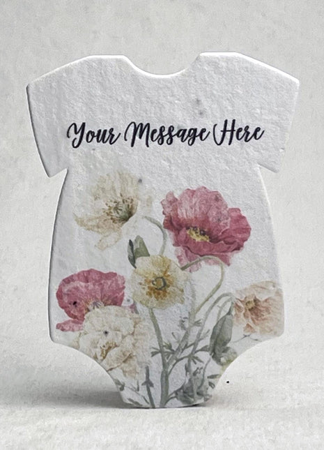 Custom, Personalized Infant Bodysuit  Shape - Thank You - For Birth Announcement or Baby Shower - Wildflower Seed Paper 3" x 2" - Set of 18