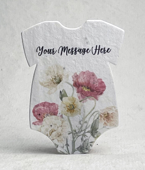 Custom, Personalized Infant Bodysuit  Shape - Thank You - For Birth Announcement or Baby Shower - Wildflower Seed Paper 3" x 2"  - Set of 18