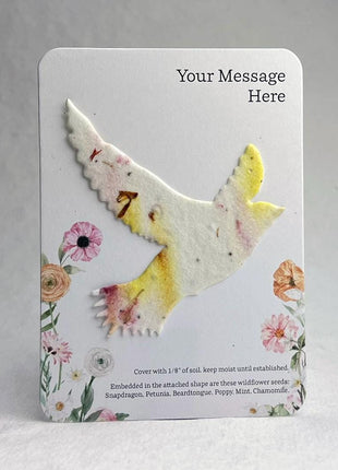 Custom, Personalized Event Favor - Recycled Card 3.5" x 4.875" With Seed Paper Bird 2.9" x 3" - Choose Print and Seed Paper Color - Set of 8