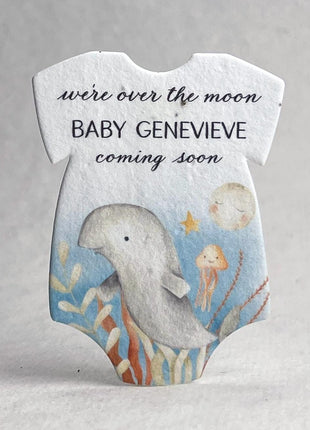 Custom Personalized Infant Bodysuit Shape - Cute Animals  - Over The Moon -  Wildflower Seed Paper - 3.2" x 2.5" - Set of 18