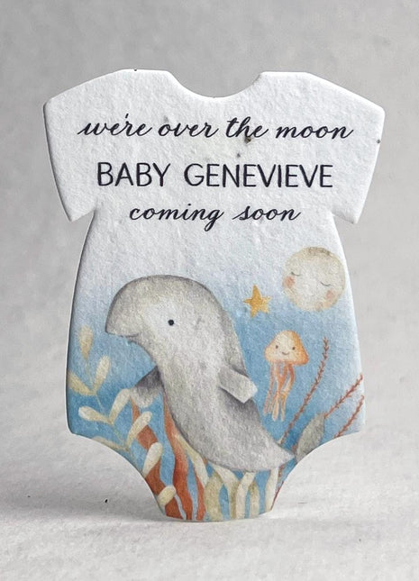 Custom Personalized Infant Bodysuit Shape - Cute Animals - Over The Moon - Wildflower Seed Paper - 3.2" x 2.5" - Set of 18