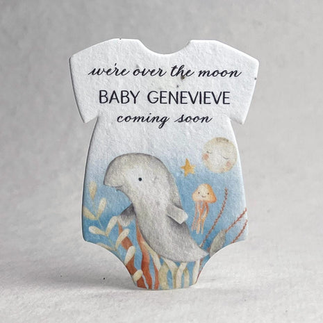 Custom Personalized Infant Bodysuit Shape - Cute Animals  - Over The Moon -  Wildflower Seed Paper - 3.2" x 2.5" - Set of 18