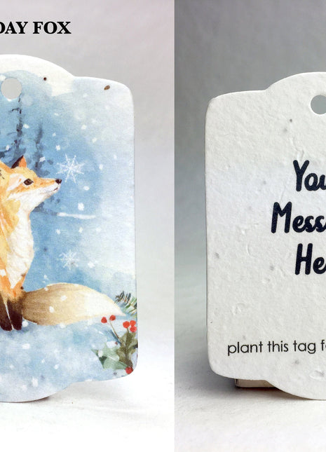 Custom Christmas Holiday Seed Paper Gift Tags - Double Sided Woodland Art - 3.25" x 2.375" - Set of 16 w/ Envelopes