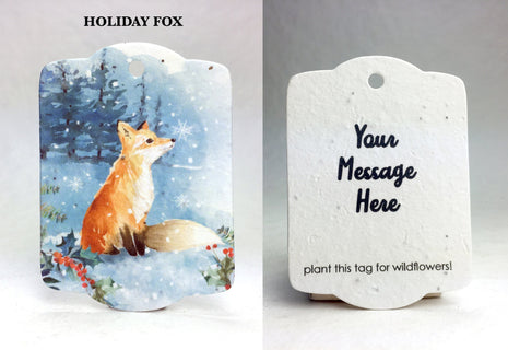Custom Christmas Holiday Seed Paper Gift Tags - Double Sided Woodland Art - 3.25" x 2.375" - Set of 16