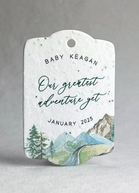 Custom, Personalized Hang Gift Tags - 3.25" x 2.375" Handmade Seed Paper - Our Greatest Adventure - Set of 16