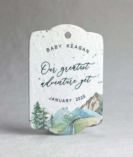 Custom Personalized Hang Gift Tags - 3.25" x 2.375" Handmade Seed Paper - Our Greatest Adventure - Set of 16