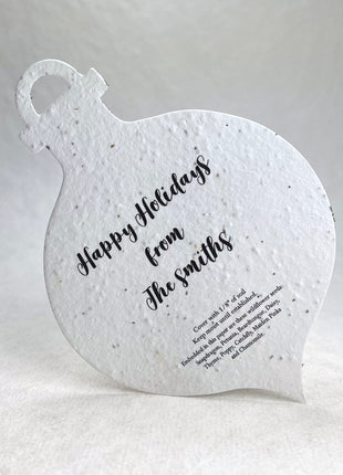Personalized Handmade Seed Paper Holiday Ornament Cards - 4.75" x 7" - Set of 8 with Recycled Envelopes